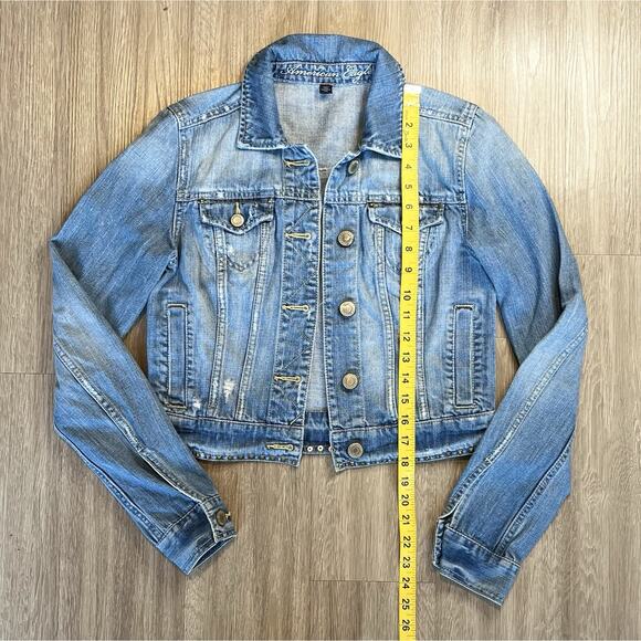 American Eagle Denim Jacket S/P – Cropped Distressed Light Wash Jean Jacket - Picture 4 of 6